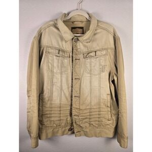 Arizona Jean Company Mens Tan Denim Jacket L G Button Front Cotton